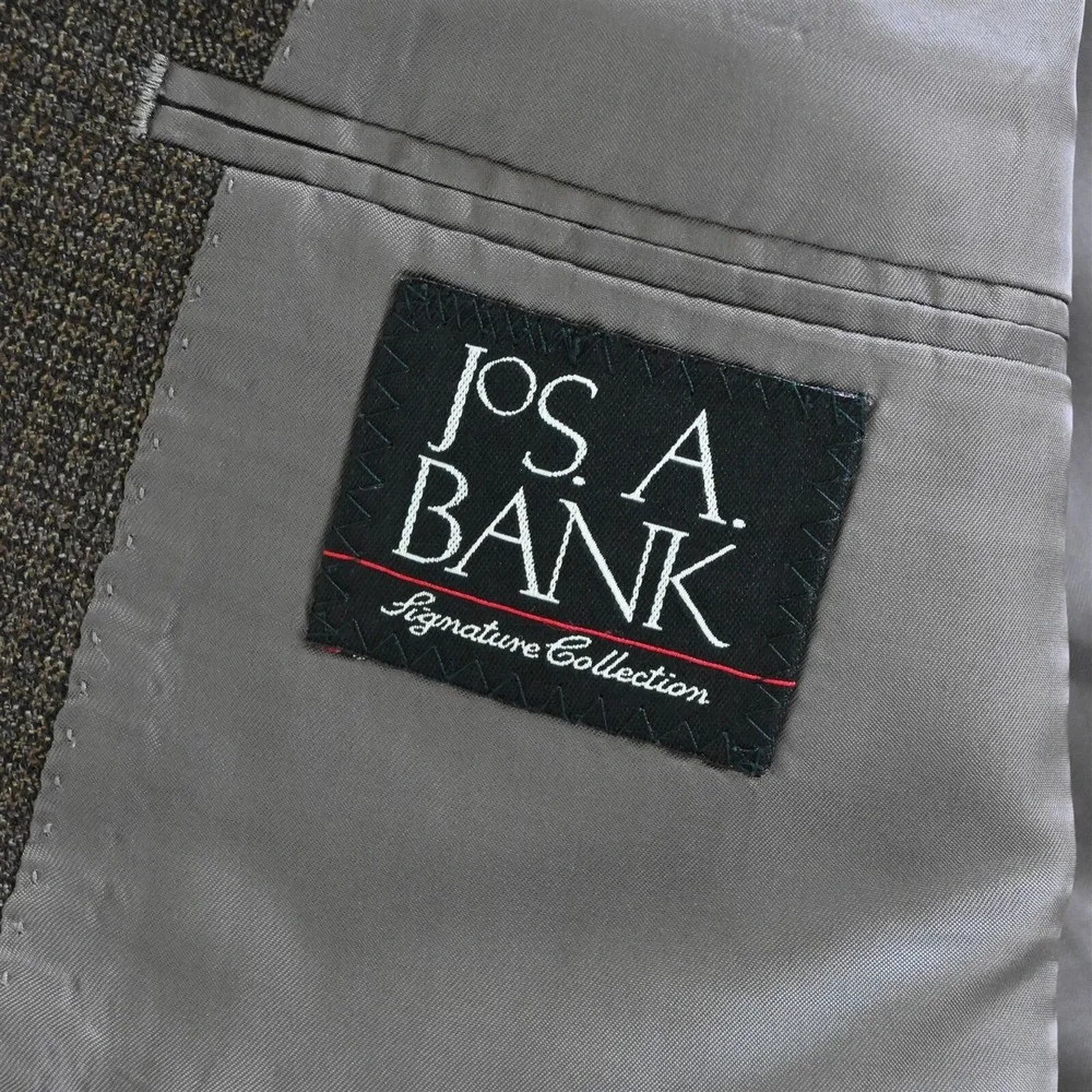 Jos A Bank 46L Brown Check‎ 100% Wool Mens Blazer Suit Jacket Sport Coat